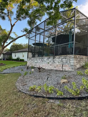 Beautiful landscape with healthy flowers and sod in Central Florida.