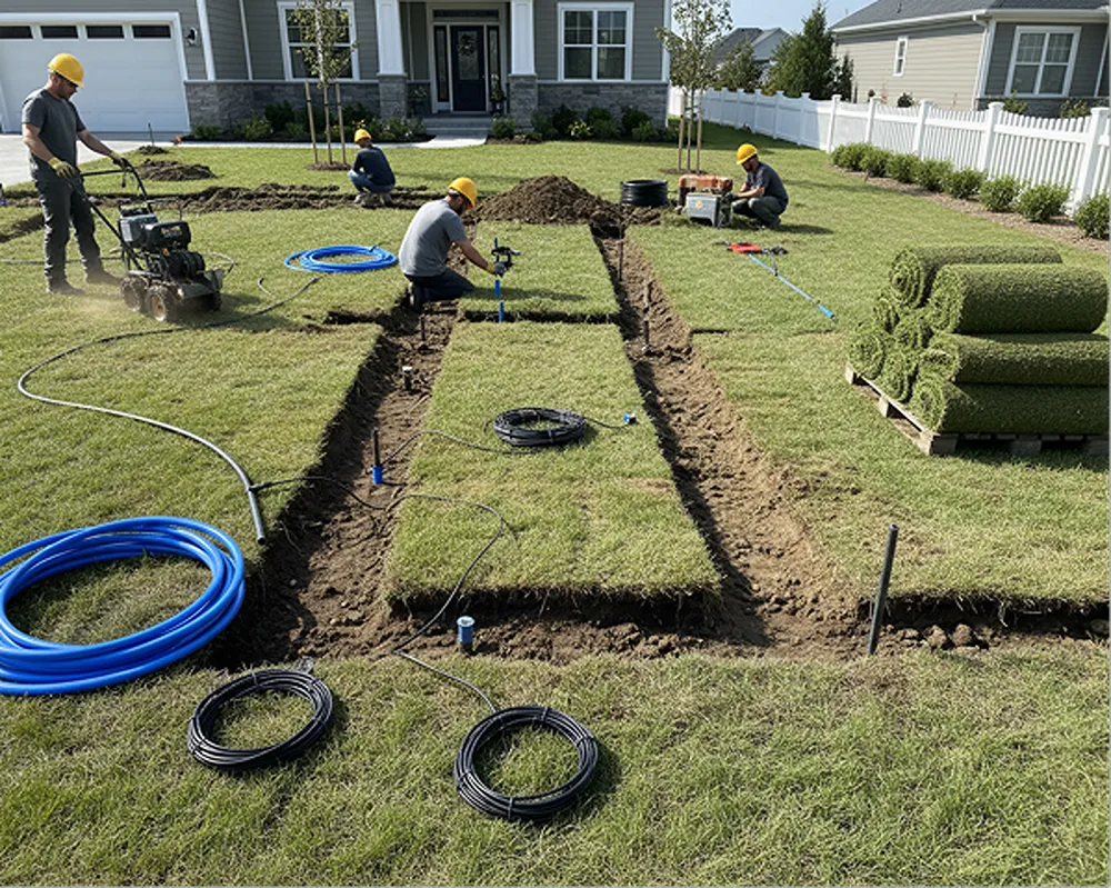 Precise mechanical edging and sidewalk cleanup at a commercial retail plaza to enhance curb appeal.