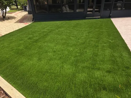 Close-up of the artificial turf installed in the Sanford backyard